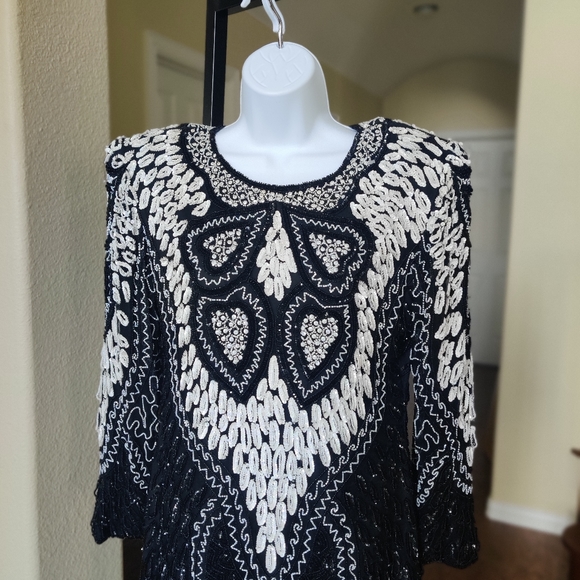 Gold Star VTG Beaded Statement Pure Silk Dress - Picture 2 of 15